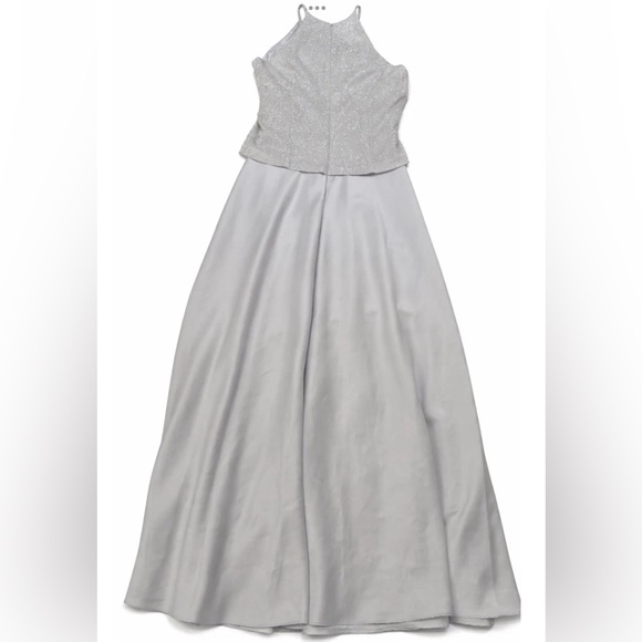 Michelangelo Silver Formal Dress A-Line Glitter Bodice Satin Gala Gown Sz 8 - Picture 3 of 9